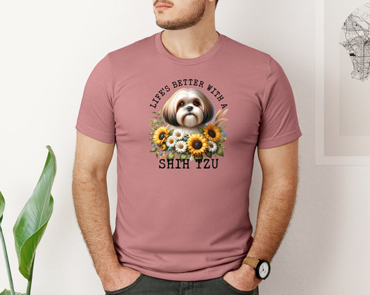 Shih Tzu Floral Dog Graphic T-Shirt