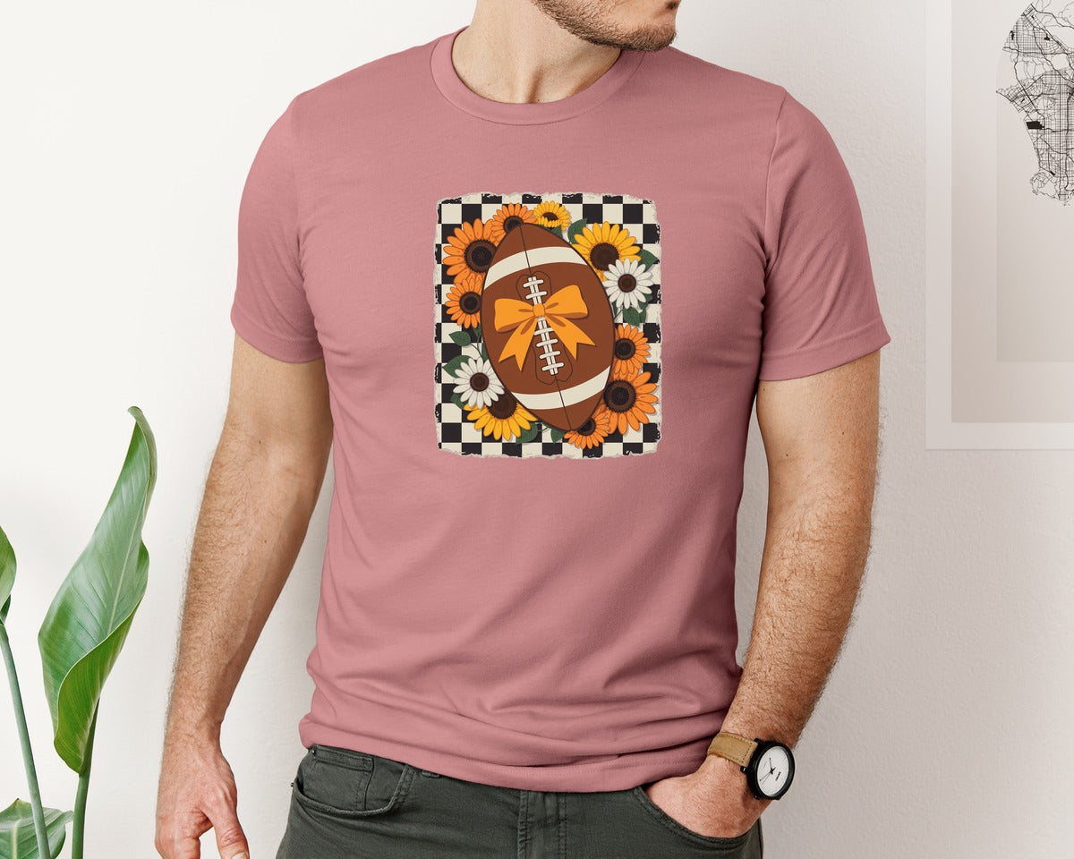 brand:Bella Canvas|color:Heather Mauve|Hand Drawn Flowers Football Graphic T-Shirt