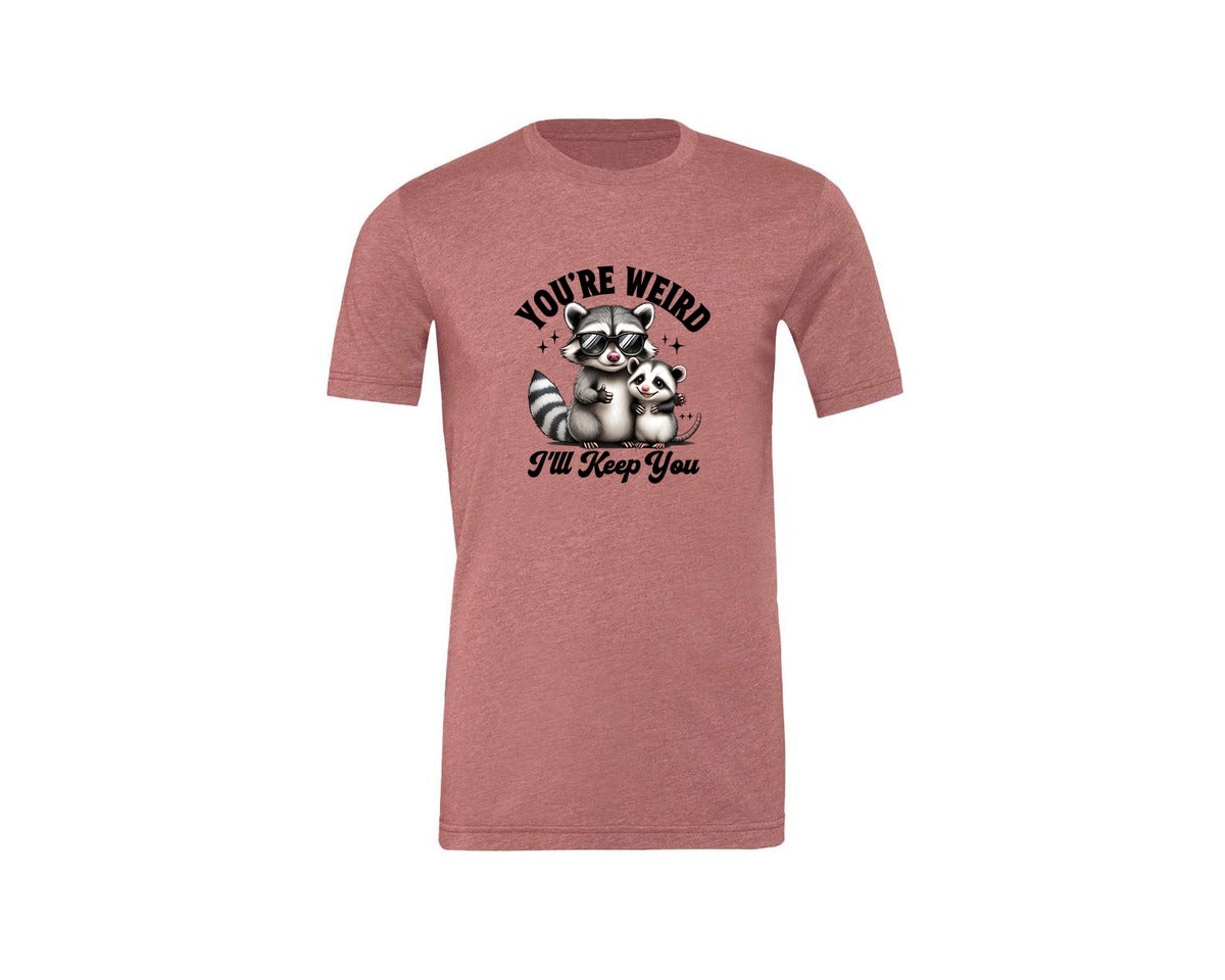 brand:Generic|color:Heather Mauve|Funny Sarcastic Raccoon Possum Weird Graphic T-Shirt