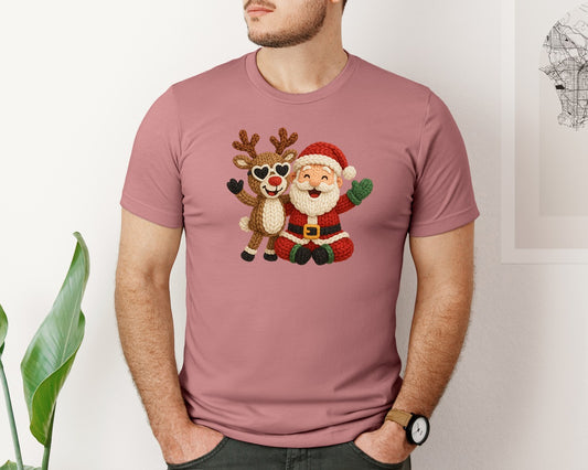 Christmas Crochet Faux Yarn Graphic T-Shirt