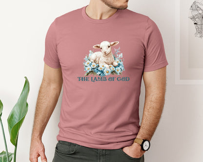 brand:Bella Canvas|color:Heather Mauve|Easter Lamb Of God Christian Graphic T-Shirt