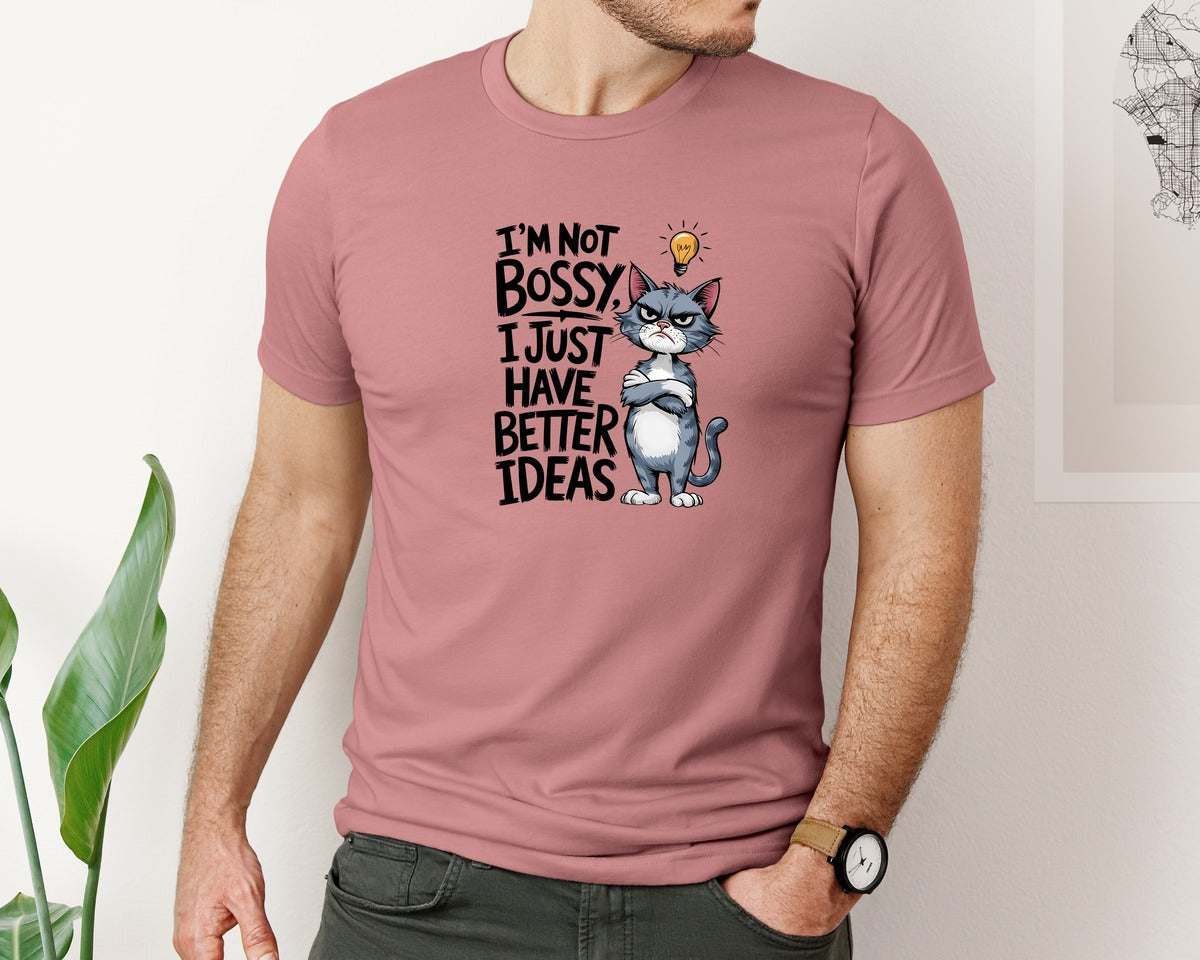 brand:Bella Canvas|color:Heather Mauve|Sarcastic Sassy Funny Cat Im Not Bossy Graphic T-Shirt