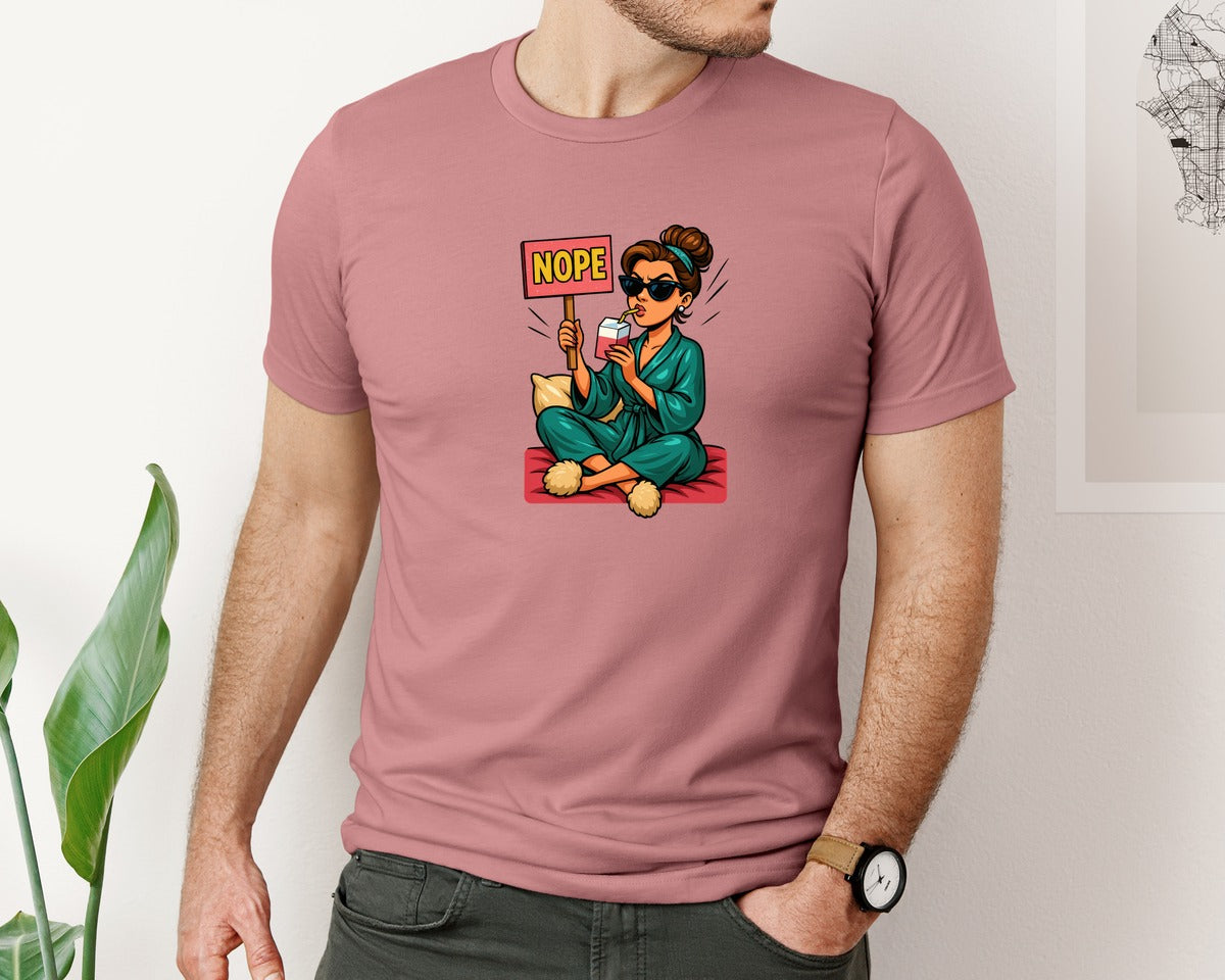 brand:Bella Canvas|color:Heather Mauve|Girl In Pajama Nope Sarcastic Quotes Graphic T-Shirt