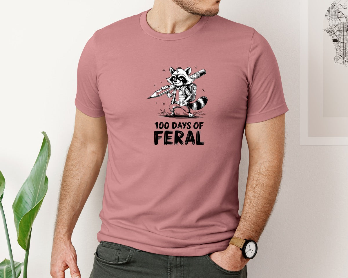 brand:Bella Canvas|color:Heather Mauve|100 Days Of Feral Raccoon 100 Days 2 Graphic T-Shirt