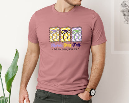 brand:Bella Canvas|color:Heather Mauve|Mardi Gras Yall Fat Tuesday Graphic T-Shirt