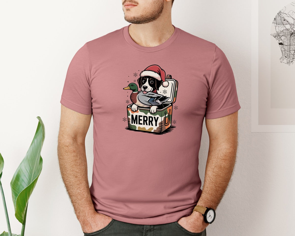 brand:Bella Canvas|color:Heather Mauve|Duck Hunting Dog Christmas Camo Graphic T-Shirt