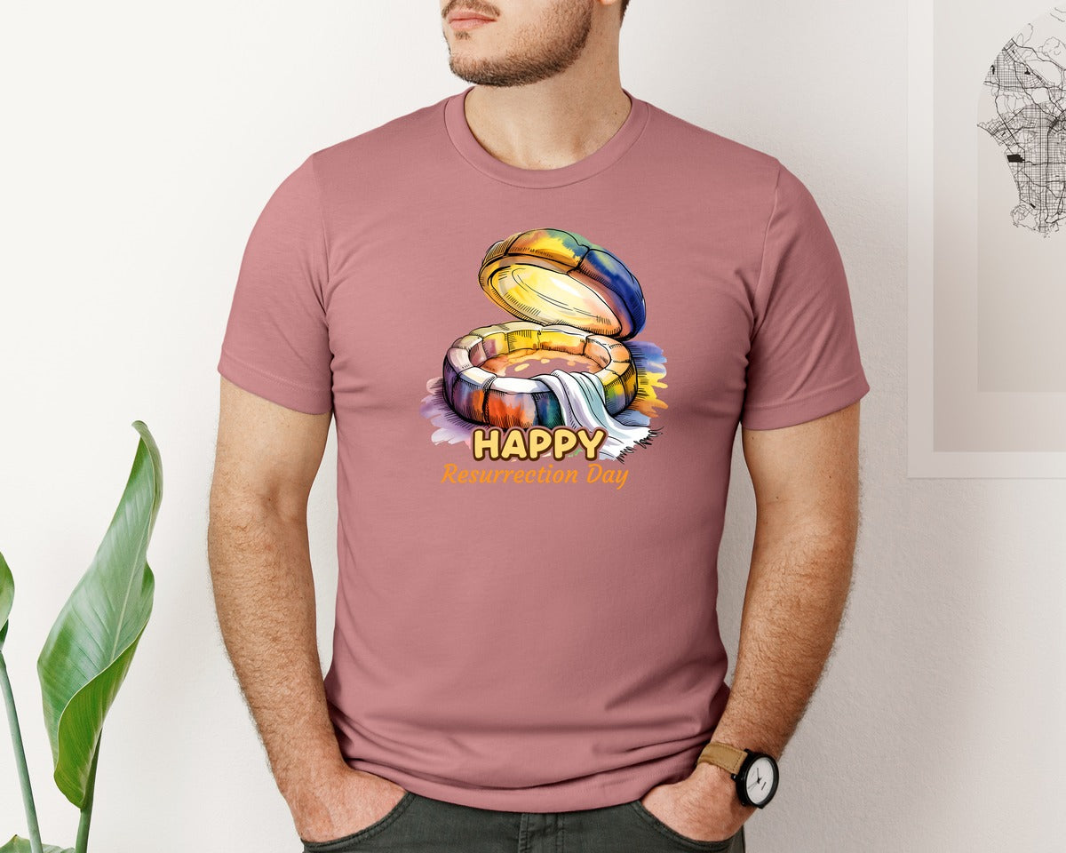 brand:Bella Canvas|color:Heather Mauve|Happy Resurrection Day Christian Easter Graphic T-Shirt