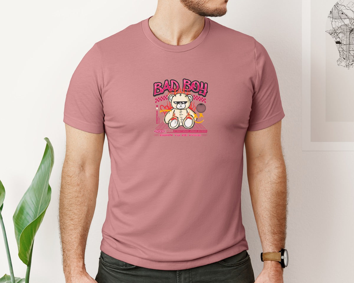 brand:Bella Canvas|color:Heather Mauve|Graffiti Bear Doll Streetwear Design Graphic T-Shirt