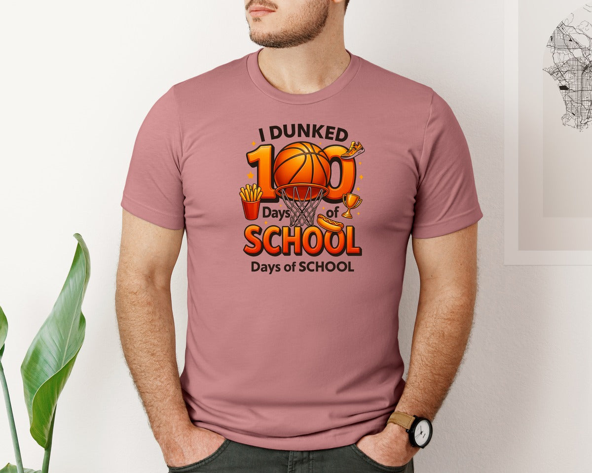 brand:Bella Canvas|color:Heather Mauve|Dunked 100 Days Of School Graphic T-Shirt
