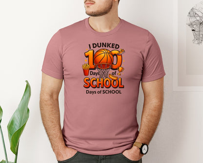 brand:Bella Canvas|color:Heather Mauve|Dunked 100 Days Of School Graphic T-Shirt