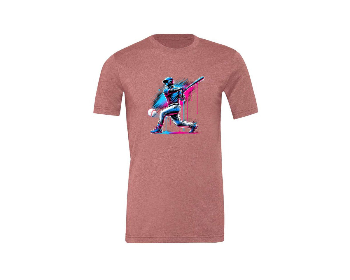 brand:Generic|color:Heather Mauve|Baseball Player Ice Cream Drip Baseball Graphic T-Shirt