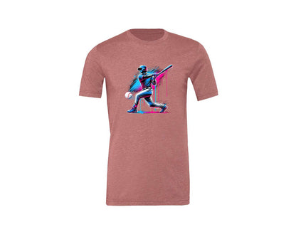 brand:Generic|color:Heather Mauve|Baseball Player Ice Cream Drip Baseball Graphic T-Shirt