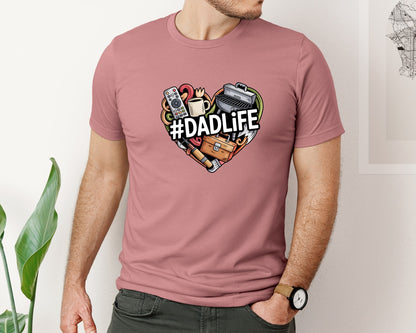 brand:Bella Canvas|color:Heather Mauve|Dadlife Heart Fathers Day Graphic T-Shirt