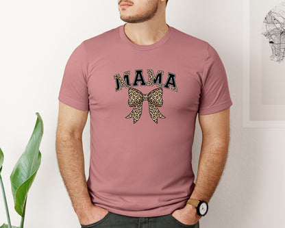 brand:Bella Canvas|color:Heather Mauve|Mama Leopard Coquette Bow 7 Graphic T-Shirt