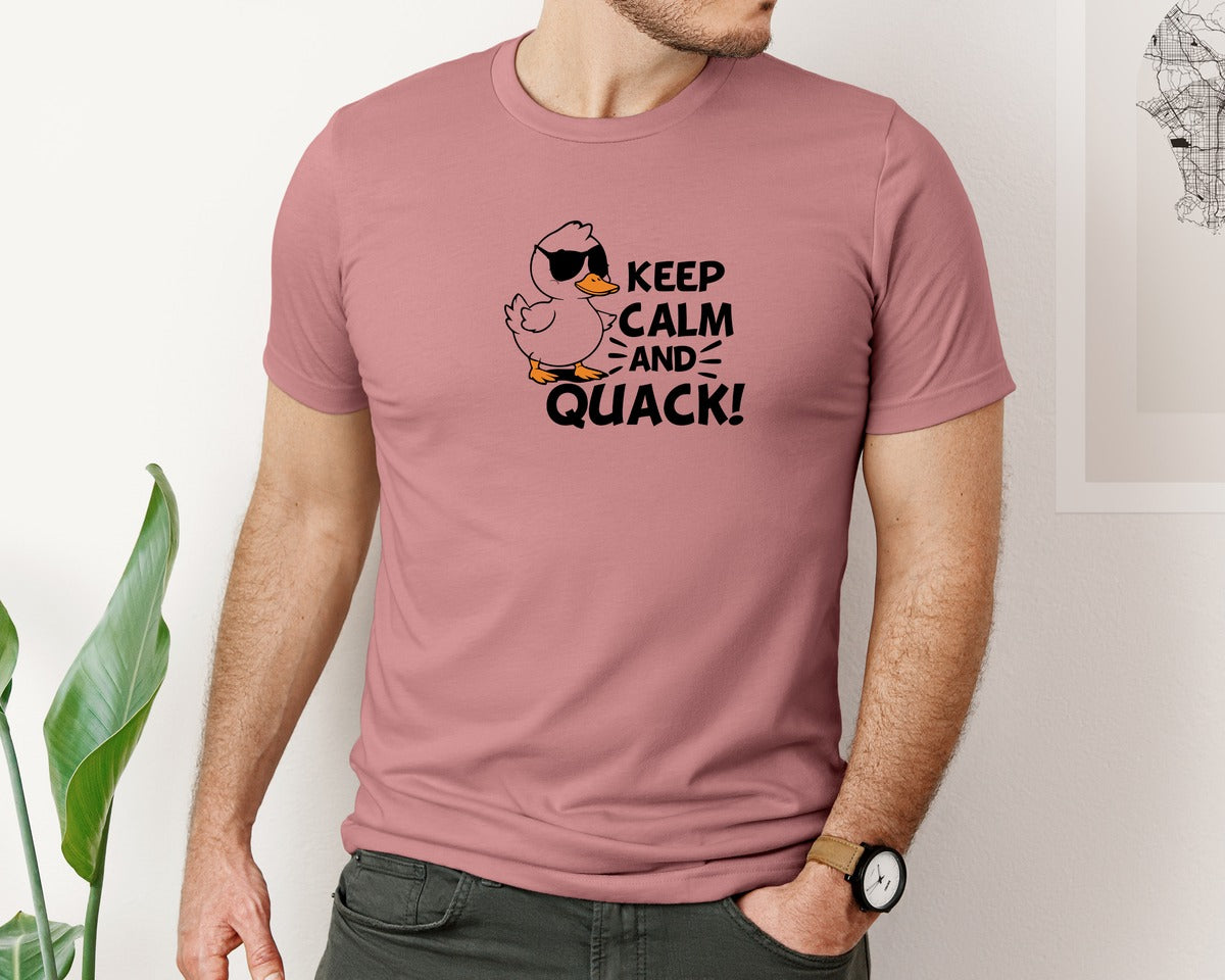 brand:Bella Canvas|color:Heather Mauve|Keep Calm And Quack Funny Duck T Shirt Graphic T-Shirt
