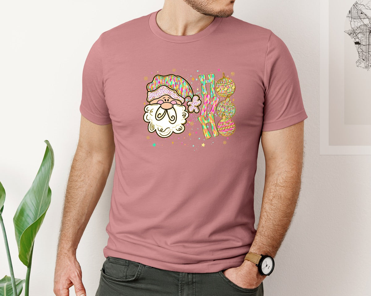 brand:Bella Canvas|color:Heather Mauve|Hohoho Santa Chritsmas Graphic T-Shirt