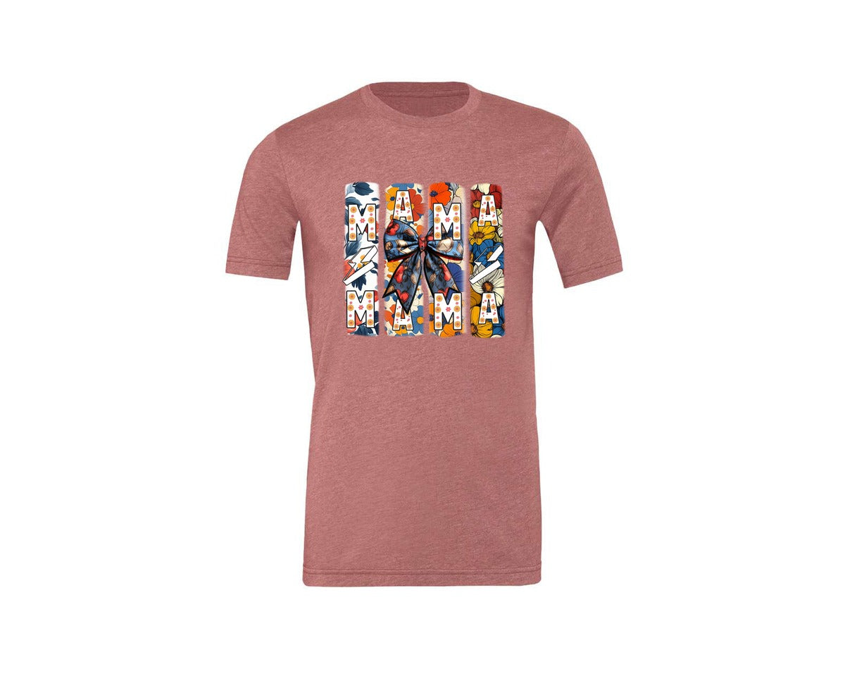 brand:Generic|color:Heather Mauve|Floral Mama Coquette Bow Mothers Day 3 Graphic T-Shirt