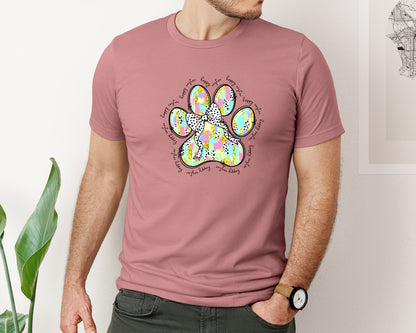 brand:Bella Canvas|color:Heather Mauve|Brushstroke Easter Dog Paw Print Graphic T-Shirt