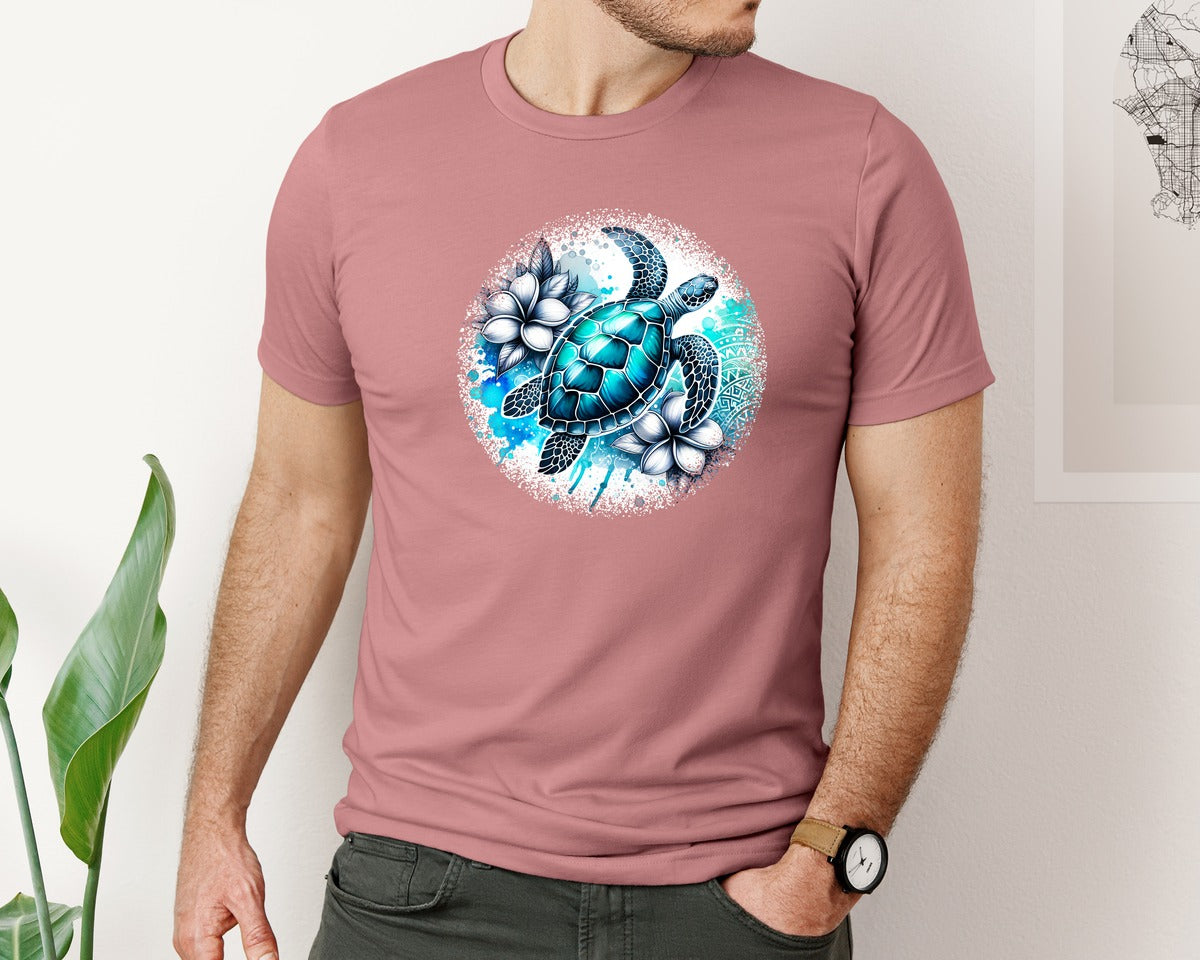 brand:Bella Canvas|color:Heather Mauve|Sea Turtle Tropical Round Tshirt 3 Graphic T-Shirt