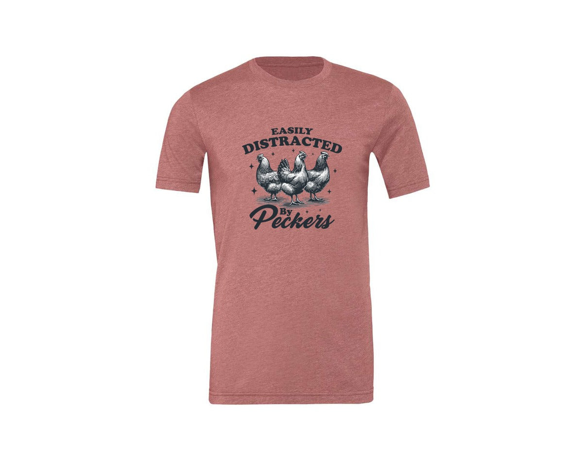 brand:Generic|color:Heather Mauve|Funny Easily Distracted By Peckers Shirt Graphic T-Shirt
