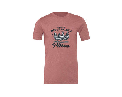 brand:Generic|color:Heather Mauve|Funny Easily Distracted By Peckers Shirt Graphic T-Shirt
