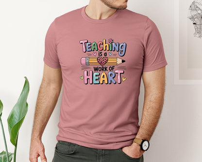 brand:Bella Canvas|color:Heather Mauve|Teaching Is A Work Of Heart Design 8 Graphic T-Shirt