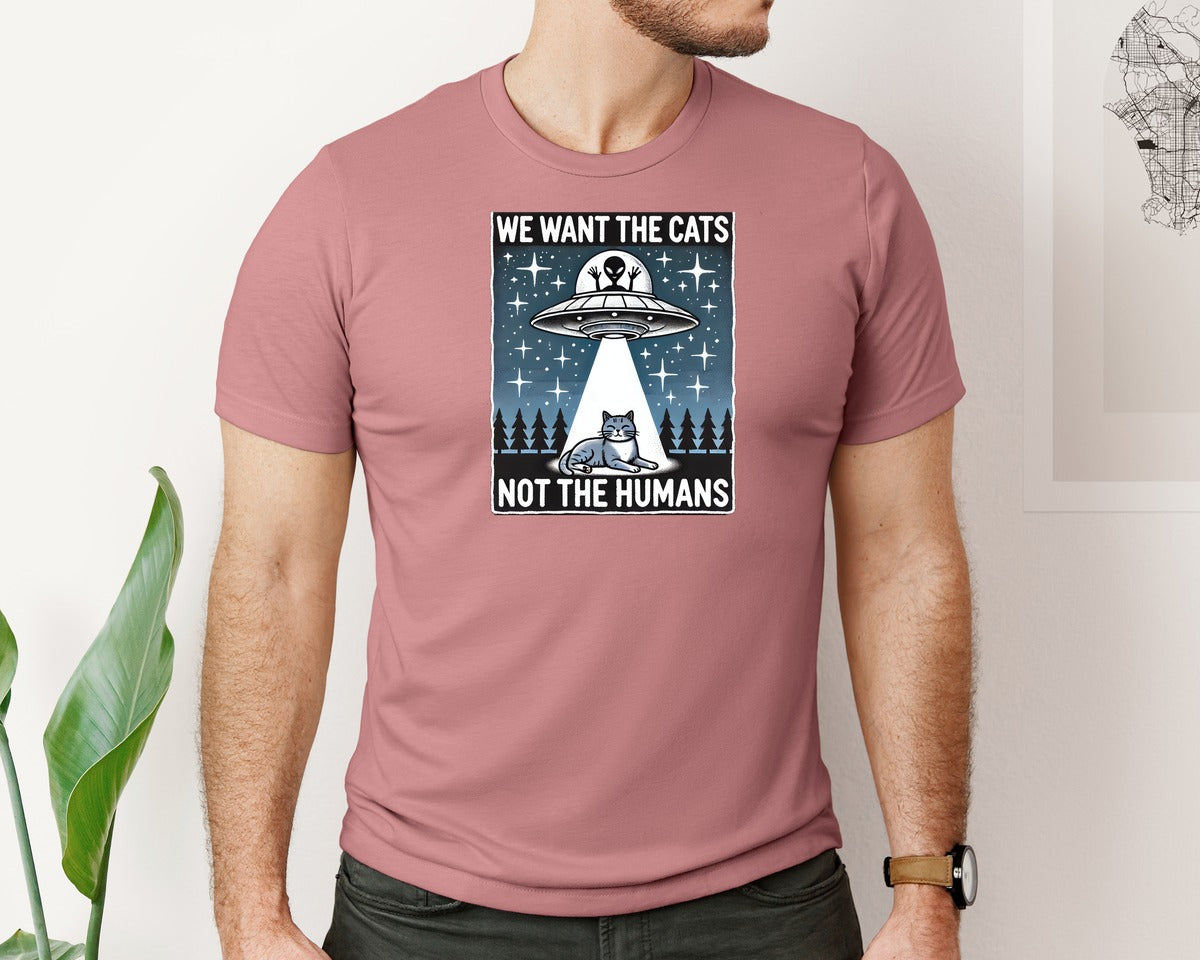 brand:Bella Canvas|color:Heather Mauve|We Want The Cats Not The Humans Graphic T-Shirt
