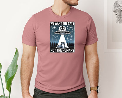 brand:Bella Canvas|color:Heather Mauve|We Want The Cats Not The Humans Graphic T-Shirt