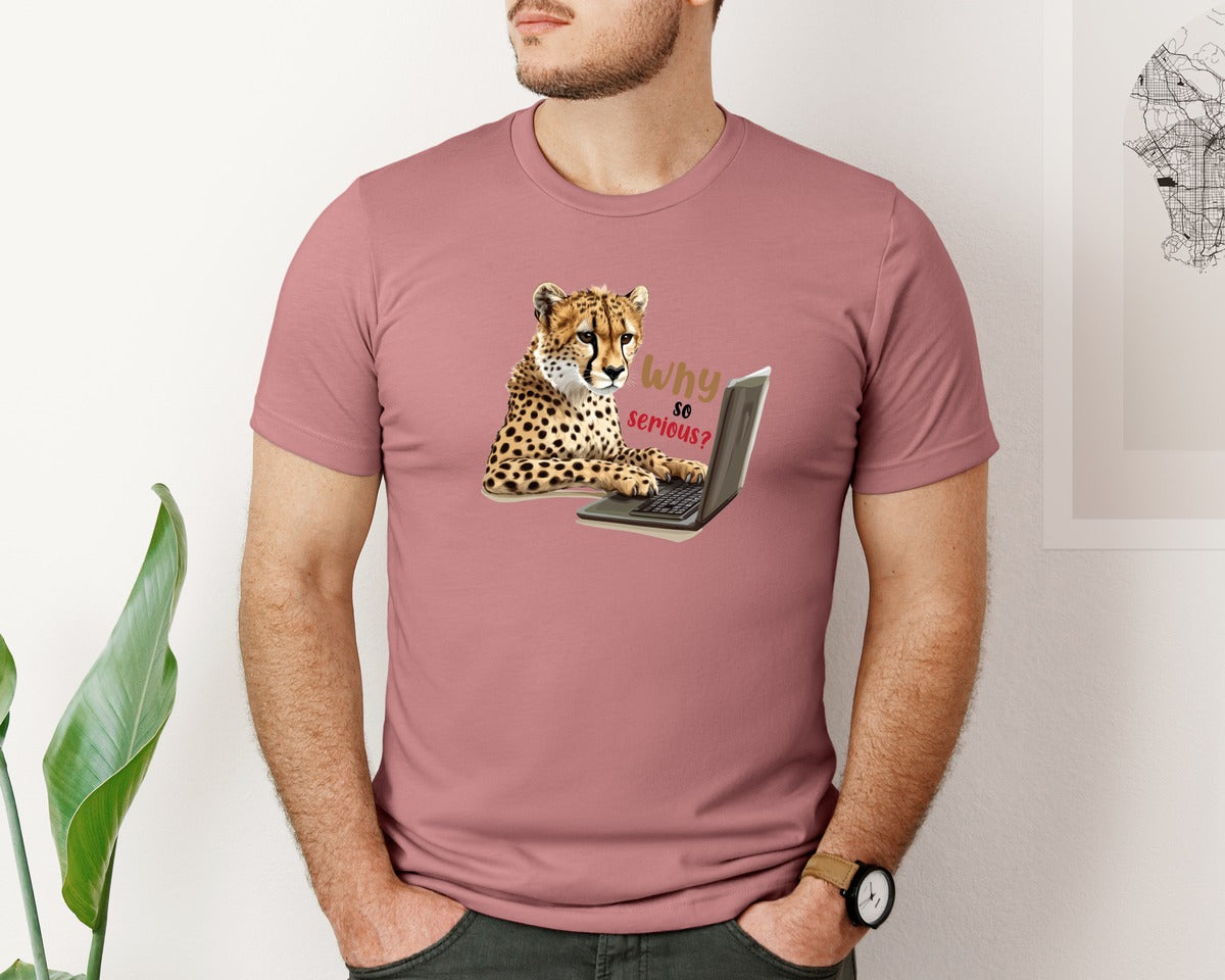 brand:Bella Canvas|color:Heather Mauve|Tiger Typing On A Laptop T Shirt Print Graphic T-Shirt