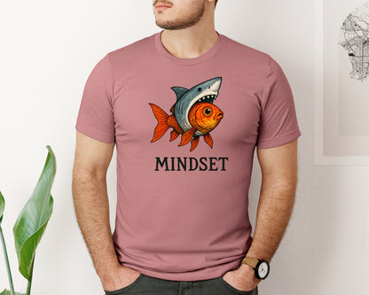 brand:Bella Canvas|color:Heather Mauve|Mindset Goldfish Shark Funny Graphic T-Shirt