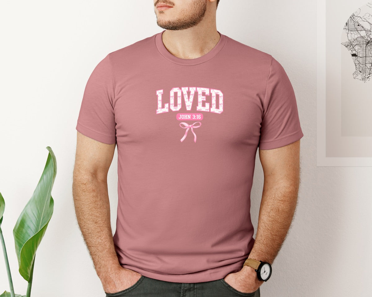 brand:Bella Canvas|color:Heather Mauve|Pink Valentine Christian Coquette Graphic T-Shirt