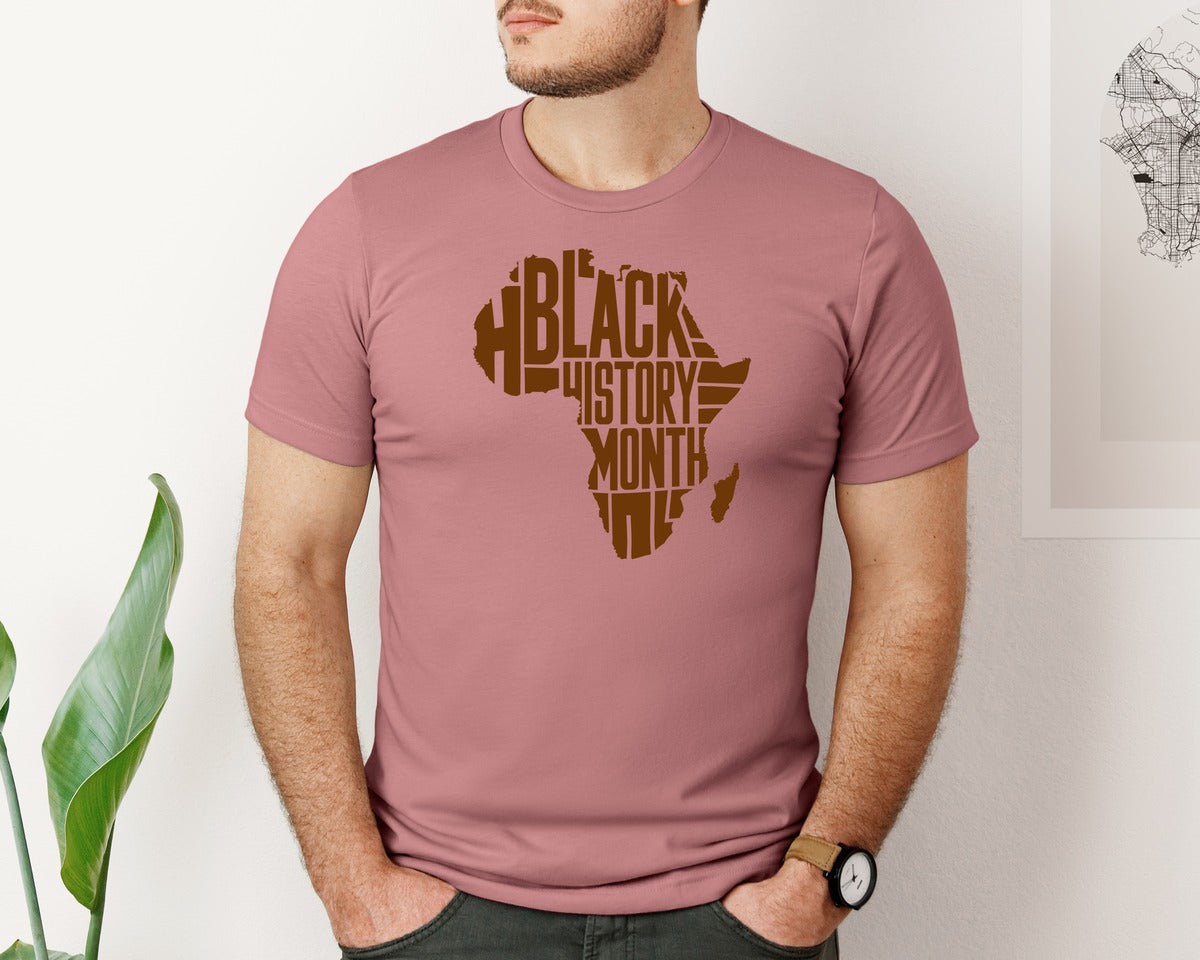 brand:Bella Canvas|color:Heather Mauve|Black History Month Africa Map Typo Graphic T-Shirt