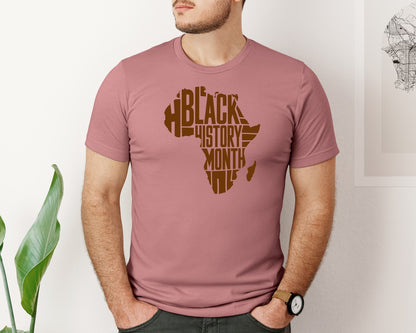 brand:Bella Canvas|color:Heather Mauve|Black History Month Africa Map Typo Graphic T-Shirt