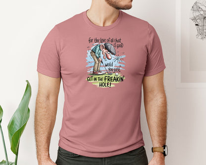 brand:Bella Canvas|color:Heather Mauve|Funny Golf Get In The Hole Graphic T-Shirt