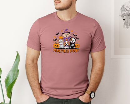 brand:Bella Canvas|color:Heather Mauve|Pawsitively Spooky Dog Halloween Tee Graphic T-Shirt