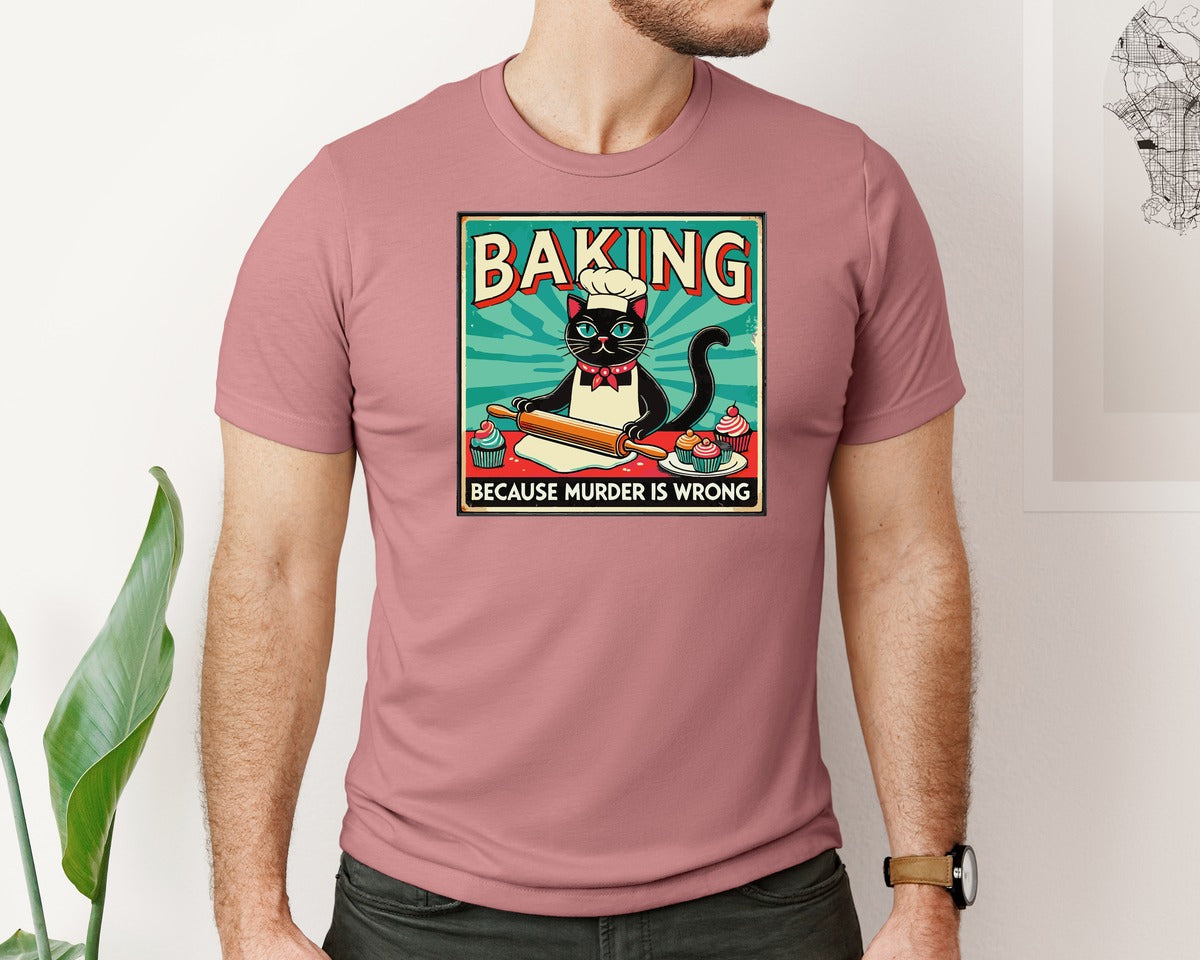 brand:Bella Canvas|color:Heather Mauve|Baking Cat Grumpy Cat Graphic T-Shirt