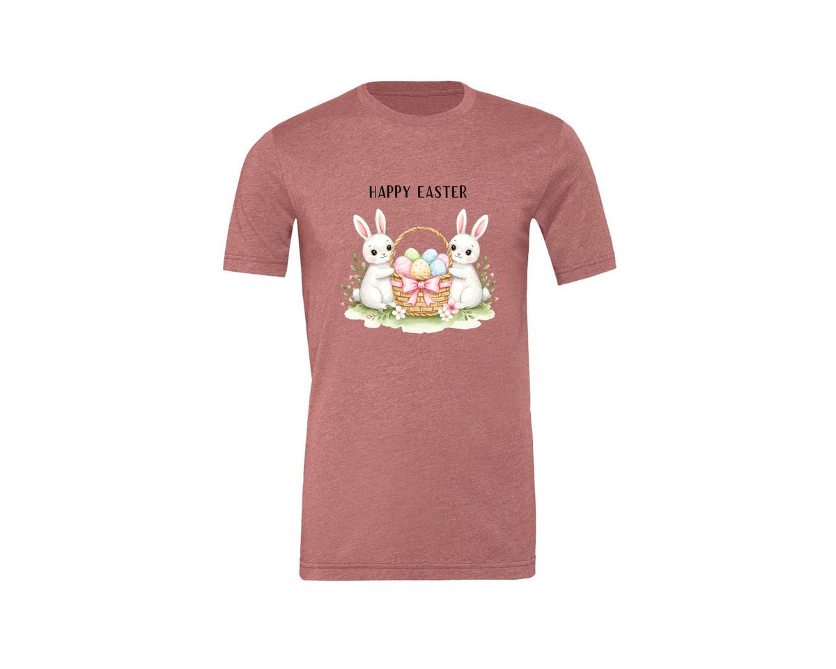 brand:Generic|color:Heather Mauve|Happy Easter Bunnies With Basket Cu Graphic T-Shirt
