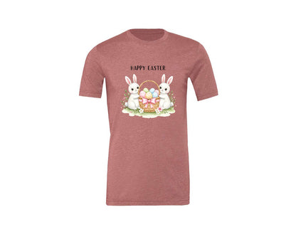 brand:Generic|color:Heather Mauve|Happy Easter Bunnies With Basket Cu Graphic T-Shirt