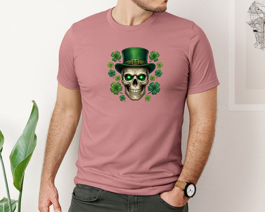St Patricks Skull With Shamrocks Graphic T-Shirt