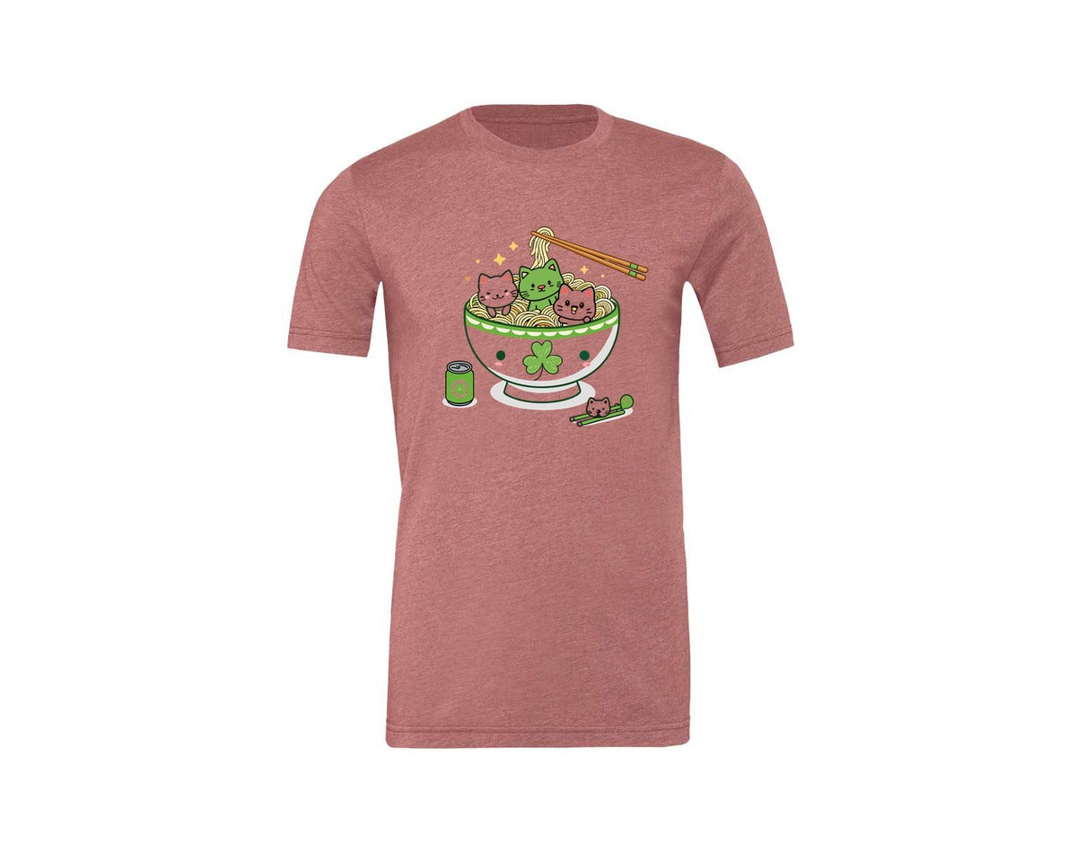 brand:Generic|color:Heather Mauve|Lucky Ramen Cat St Patricks Day Graphic T-Shirt