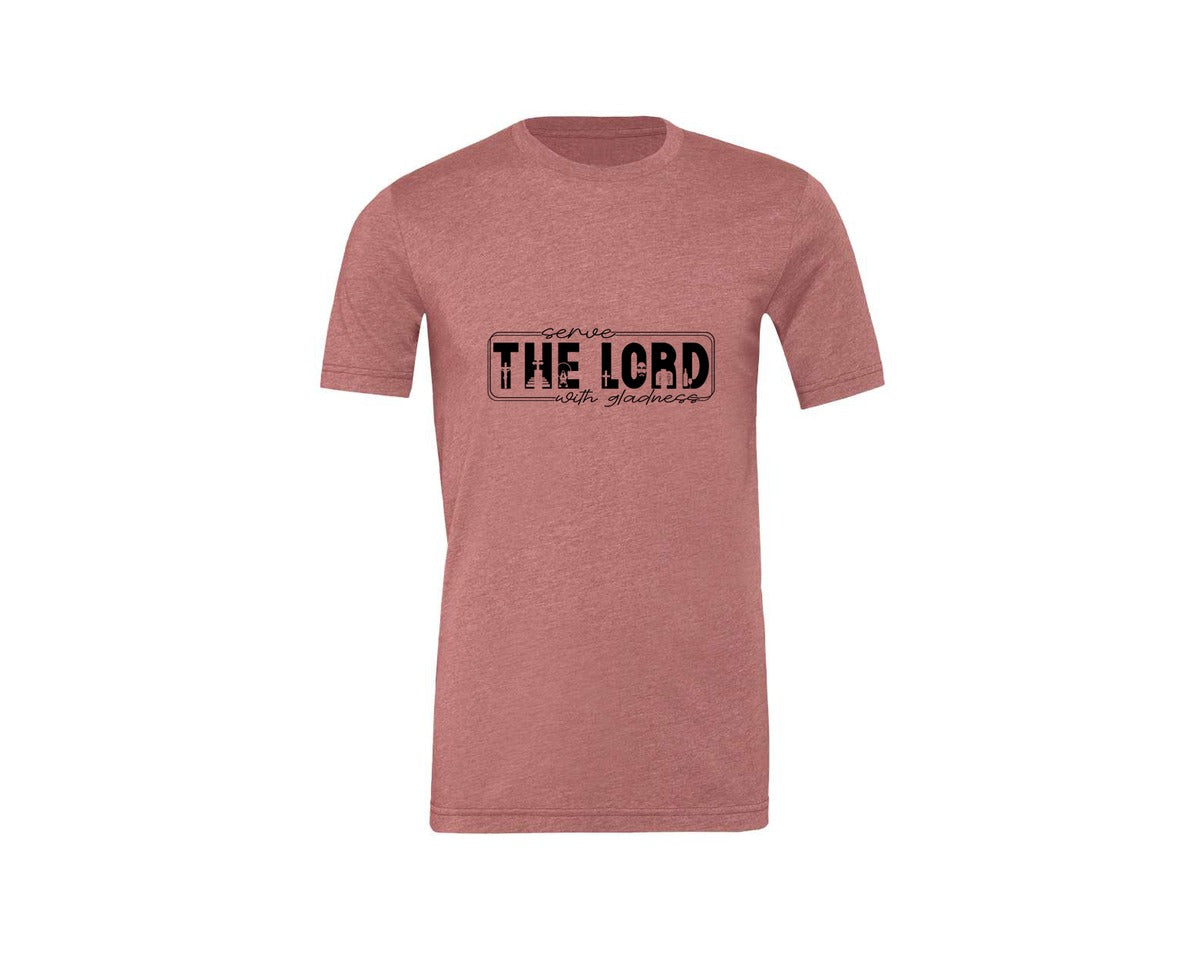 brand:Generic|color:Heather Mauve|Serve The Lord With Gladness Sleeve Graphic T-Shirt