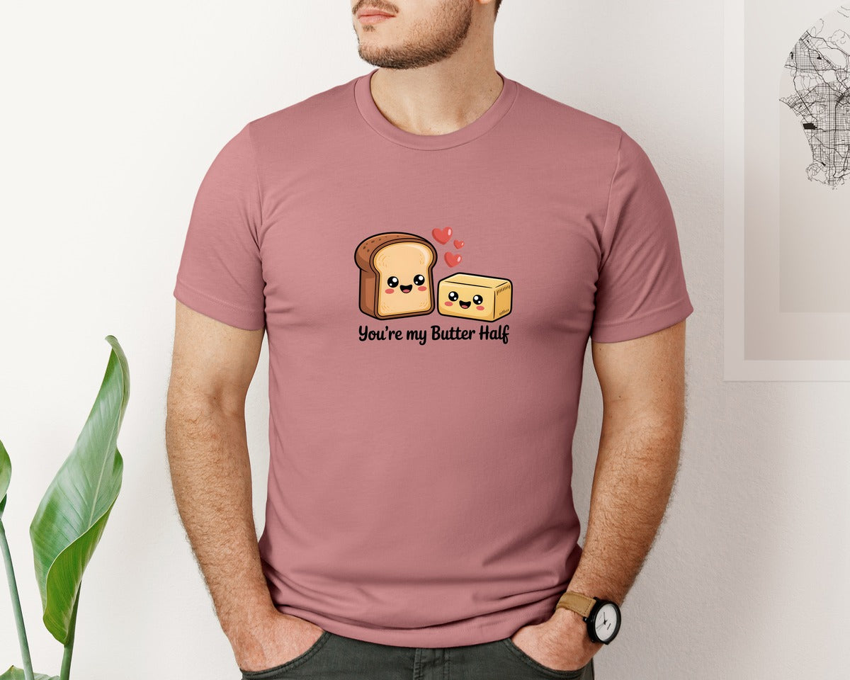 brand:Bella Canvas|color:Heather Mauve|Butter Half Love Puns Photographic Print 4 Graphic T-Shirt