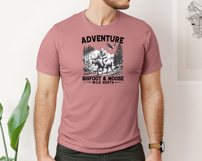 brand:Bella Canvas|color:Heather Mauve|Adventure Bigfoot Moose Wild T Shirt Graphic T-Shirt