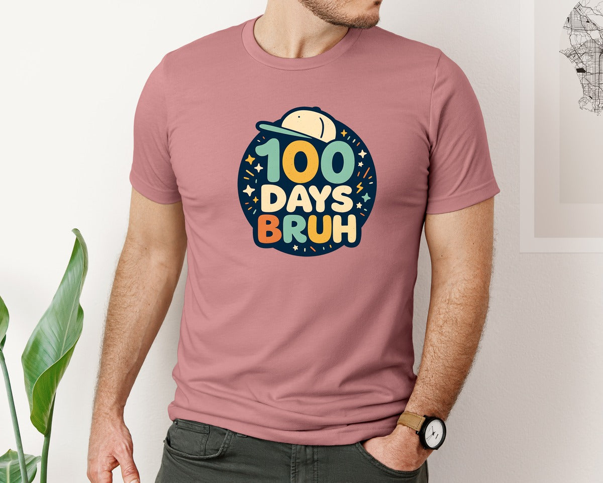 brand:Bella Canvas|color:Heather Mauve|100 Day Of School Complete Design Graphic T-Shirt