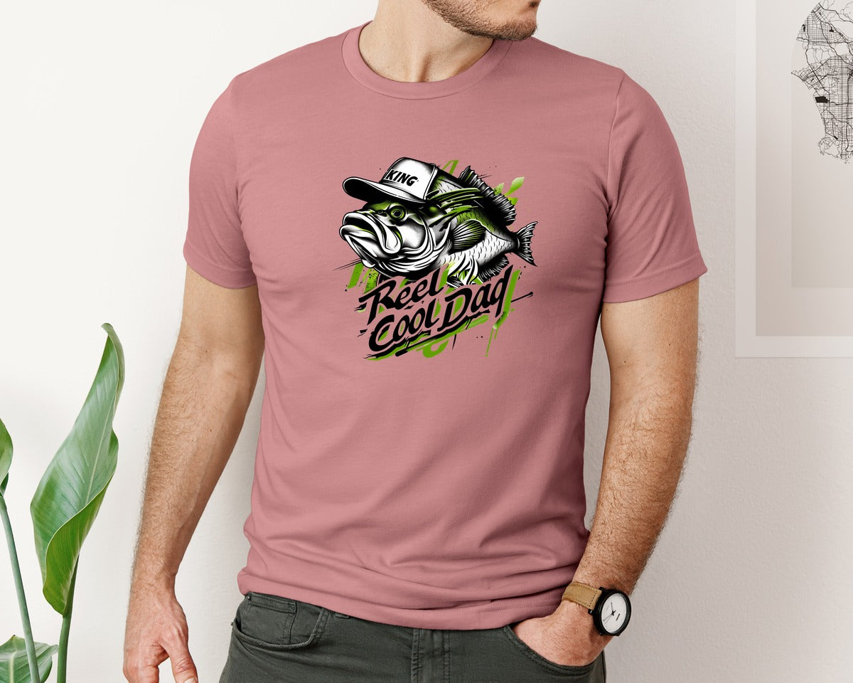 brand:Bella Canvas|color:Heather Mauve|Reel Cool Dad Bass Fishing Graphic T-Shirt