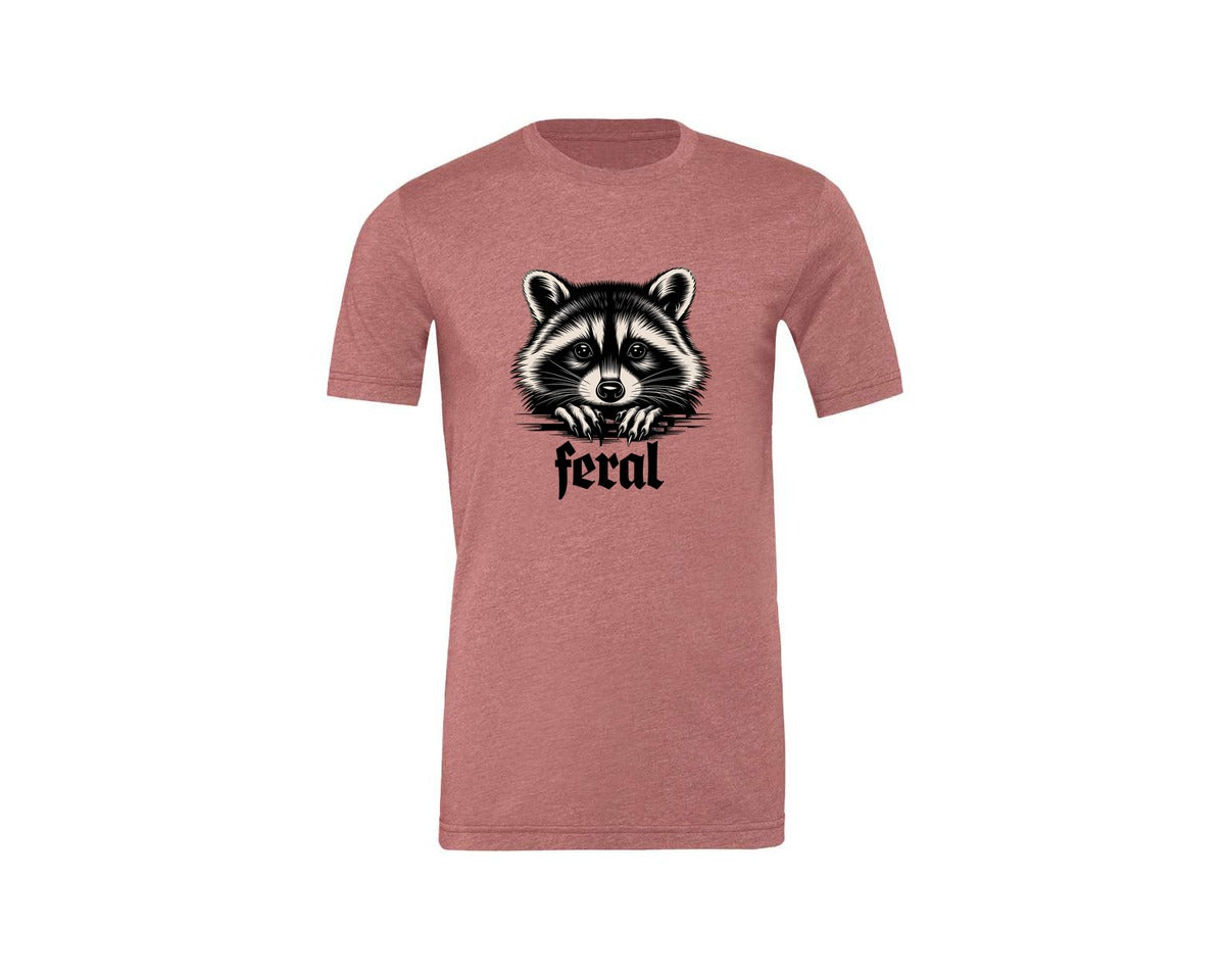 brand:Generic|color:Heather Mauve|Feral Raccoon Gothic Grunge Wild Graphic T-Shirt