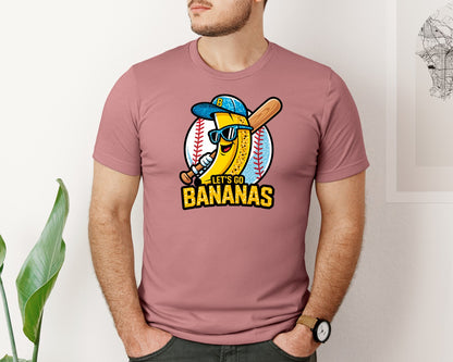 brand:Bella Canvas|color:Heather Mauve|Lets Go Bananas Baseball Graphic T-Shirt