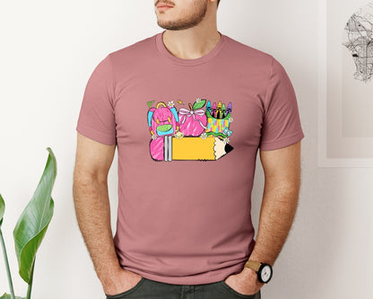 brand:Bella Canvas|color:Heather Mauve|Customback To School Pencil Graphic T-Shirt