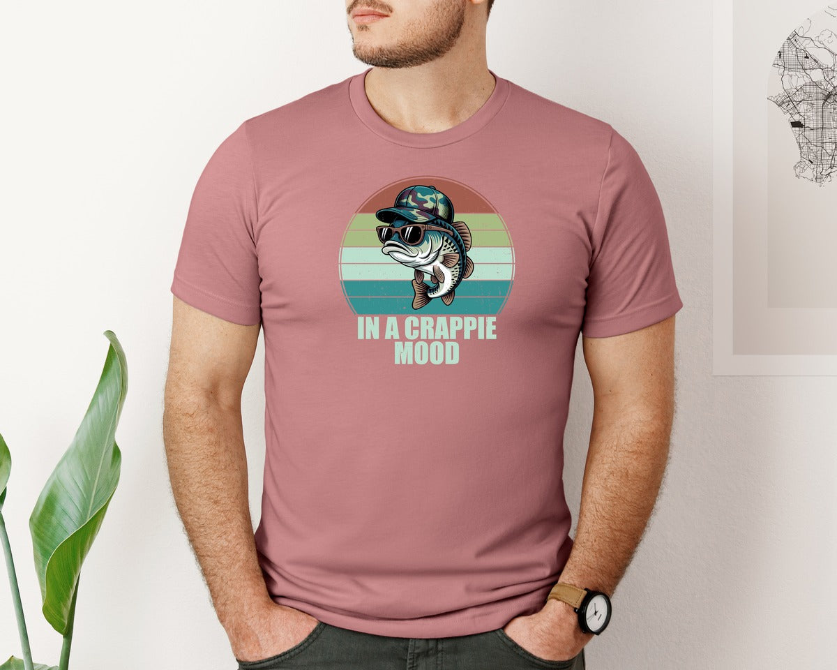 brand:Bella Canvas|color:Heather Mauve|In A Crappie Mood Fishing Tshirt Graphic T-Shirt
