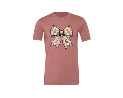 brand:Generic|color:Heather Mauve|Floral Bunny Bow Graphic T-Shirt